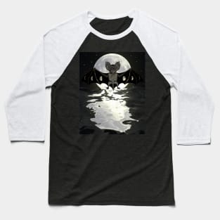 Bat and Full Moon Halloween Season Baseball T-Shirt